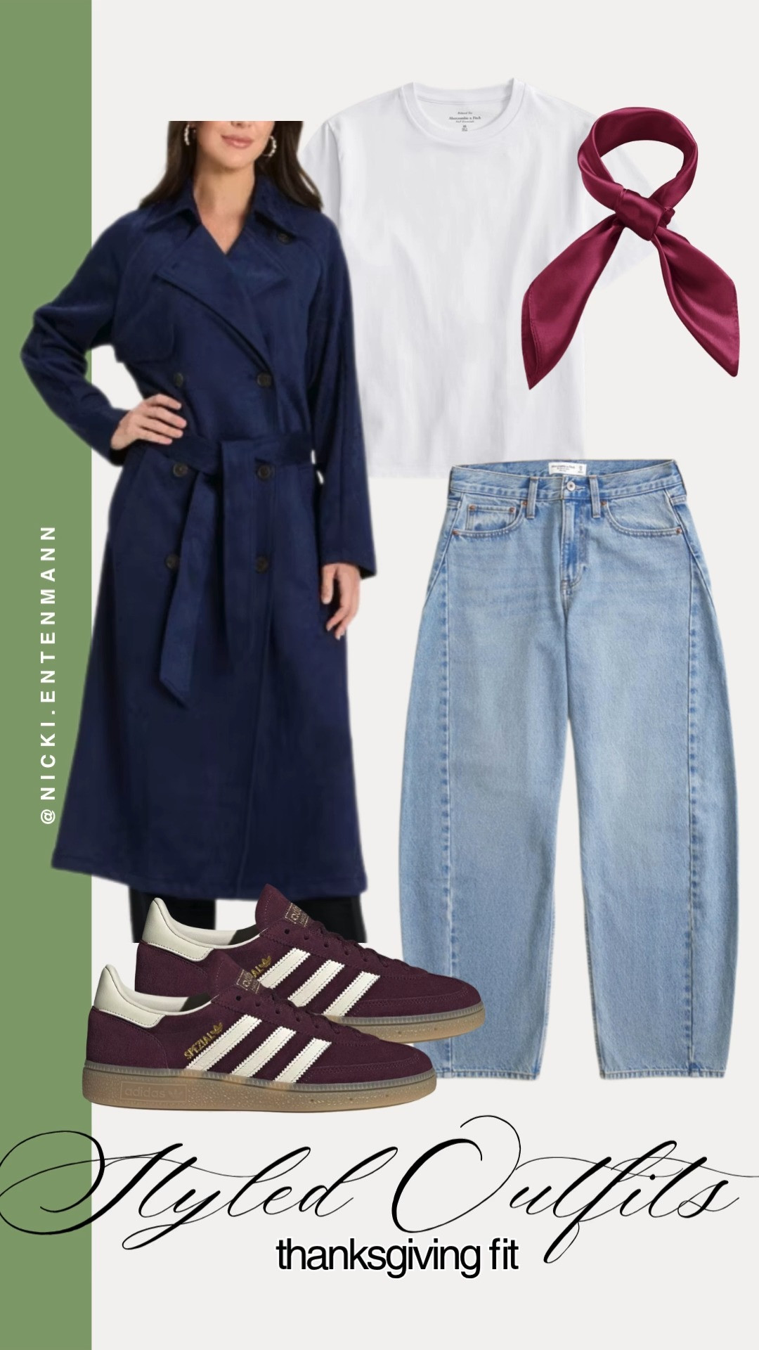 Trench and white tee meet barrel jeans, silk scarf knot, spezial shoes for relaxed polish at Thanksgiving dinner and beyond. #barreljeans #trenchcoat #whitetee #silkscarf #spezialshoes #thanksgivingoutfit #fallfashion #ootd #casualchic #style 

 #LTKHoliday #LTKootd #LTKStyleTip