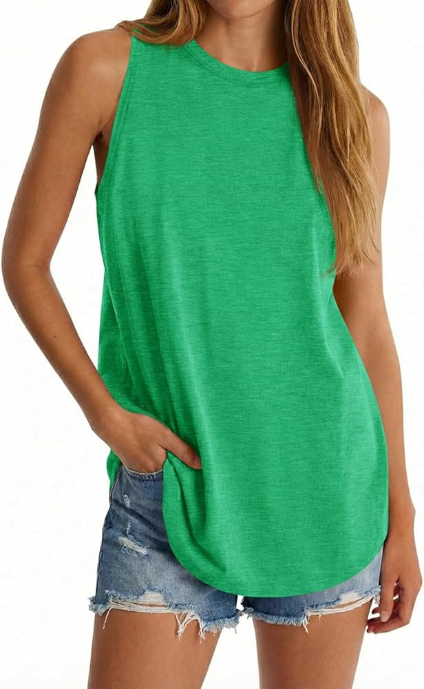 Tankaneo Womens Oversized Long Tank Tops Summer Casual High Neck Sleeveless Shirts Loose Fit Curv... | Amazon (US)