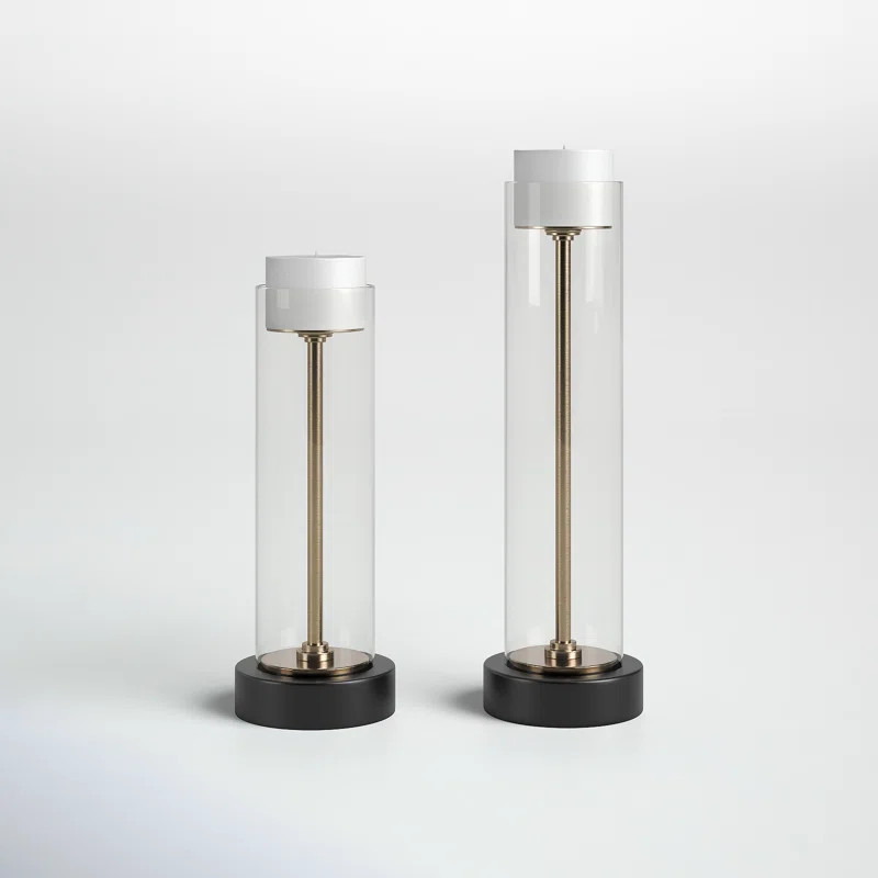 Brass Tabletop Hurricane with Candle Included (Set of 2) | Wayfair North America