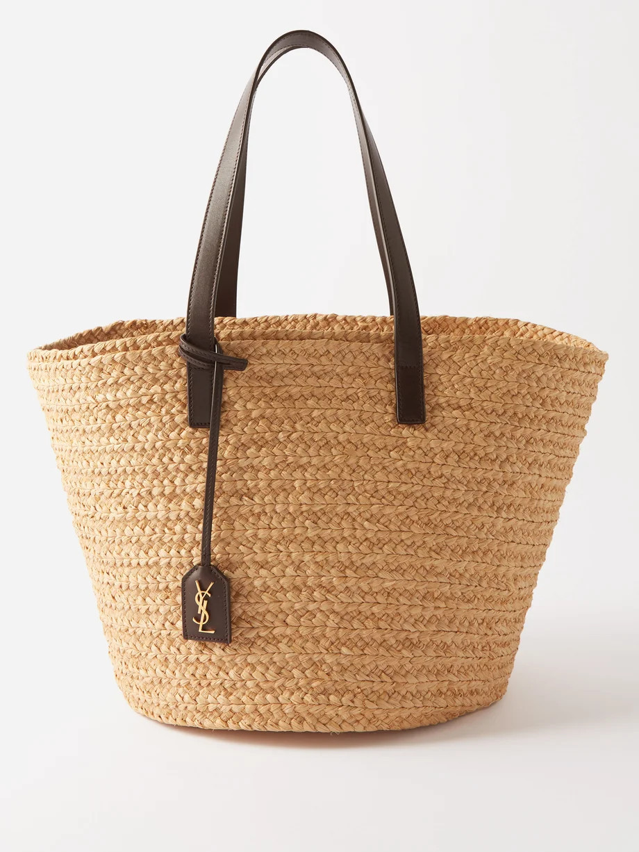 Panier YSL-plaque leather-trim raffia basket bag | Saint Laurent | Matches (UK)