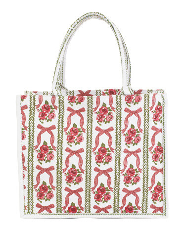 Rose Bow Stripe Canvas Tote | TJ Maxx