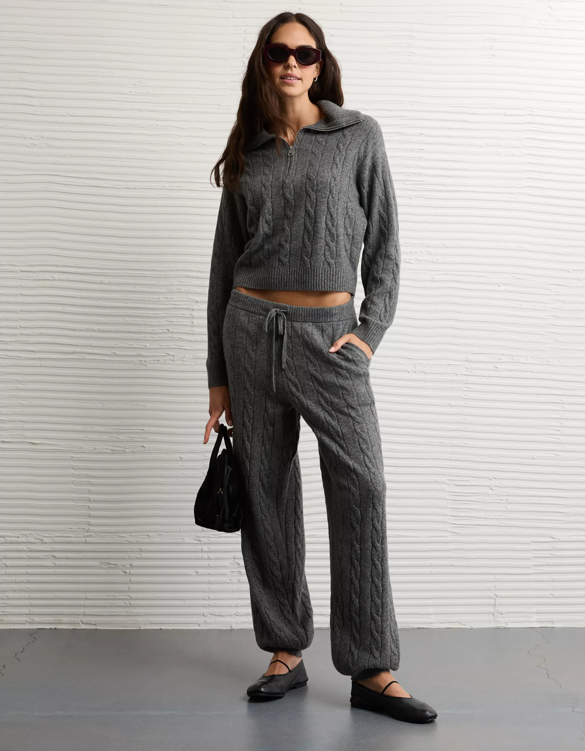 AE Cable-Knit Quarter-Zip Sweater | American Eagle Outfitters (US & CA)