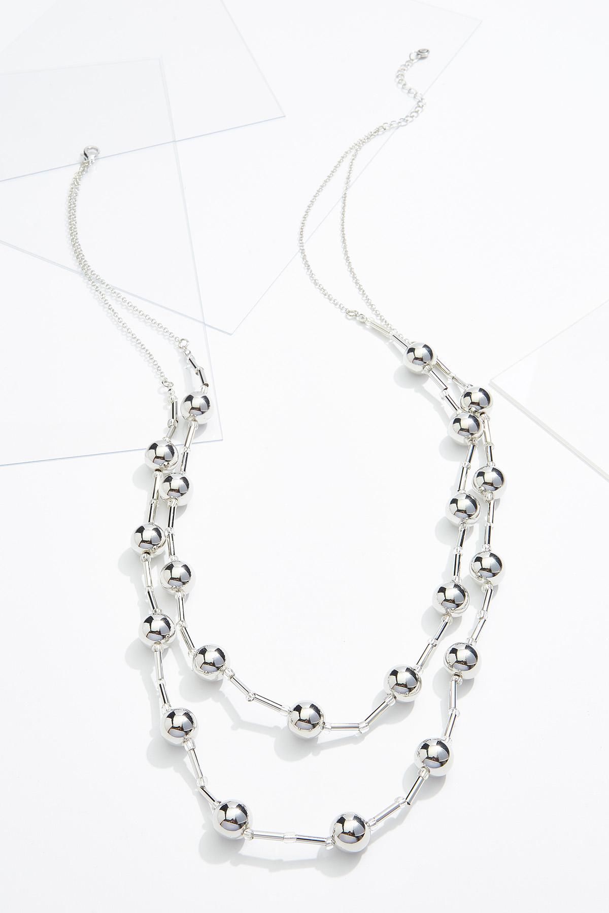 Layered Silver Bead Bar Necklace | Cato Fashions
