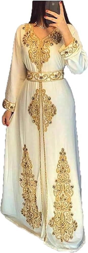 Moroccan White Dubai Kaftans Abaya Dress Very Fancy Long Modern Farasha Gown Islamic Dress | Amazon (US)