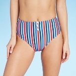 Juniors' Ribbed Button-Front High Waist Bikini Bottom - Xhilaration™ Red Stripe | Target