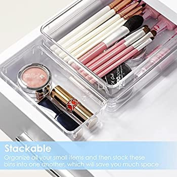 25 PCS Clear Plastic Drawer Organizers Set, Vtopmart 4-Size Versatile Bathroom and Vanity Drawer Org | Amazon (US)
