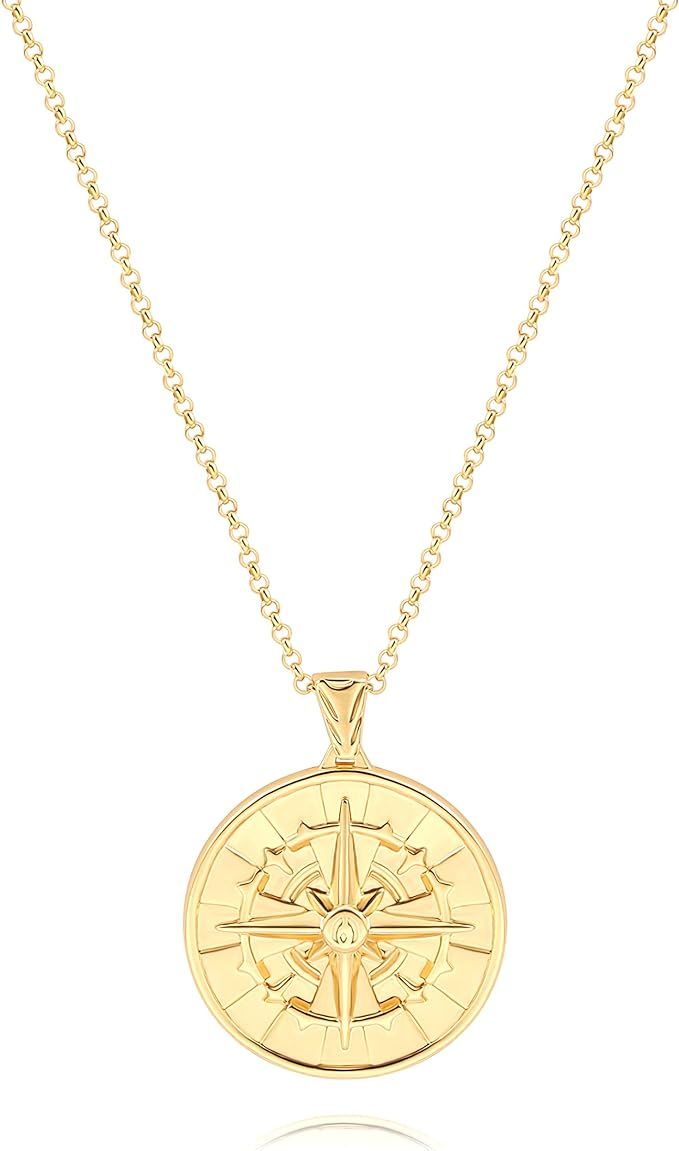 CANEVINKA 18K Gold Plate Compass Pendant Necklace for Women Dainty Sunflower Coin Necklaces for G... | Amazon (US)