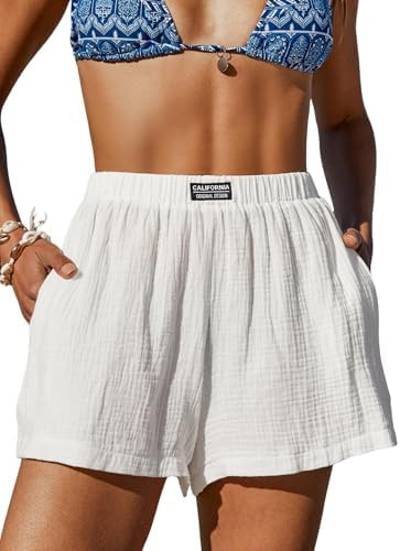CUPSHE Women's Casual Shorts Cotton High Rise Beach Cover Ups Summer Shorts with Pockets | Amazon (US)