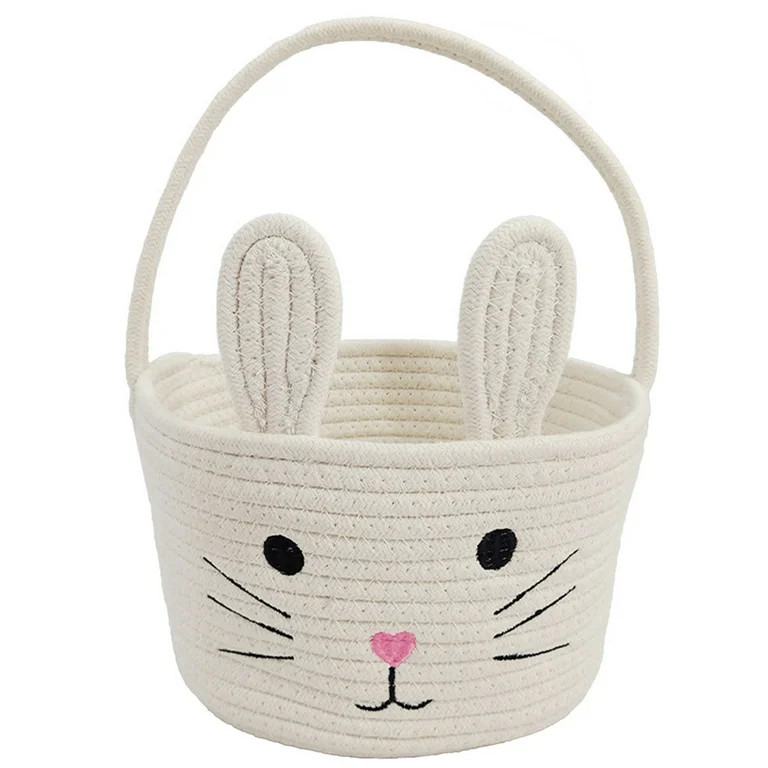 Easter Basket White Bunny Cotton Basket Rabbit Buckets Easter Tote Bags Children Gift Storage Han... | Walmart (US)