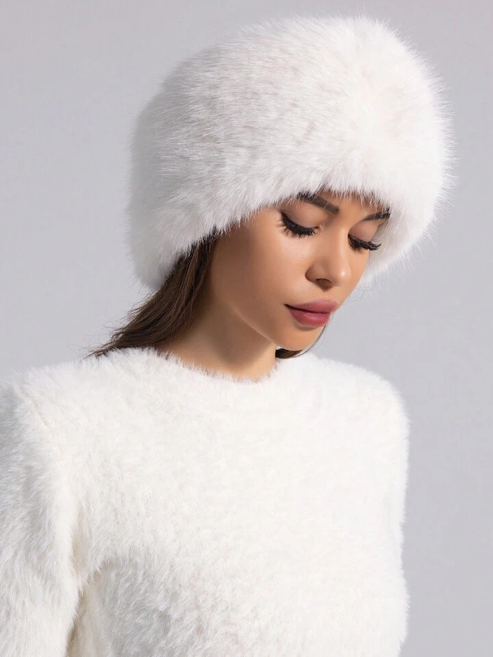1pc Fashionable Faux Rabbit Fur Warm Topless Headband Hat | SHEIN