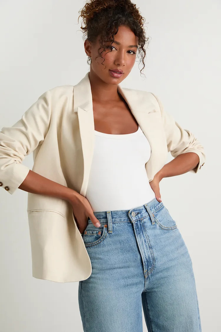 Maita Ivory Linen Oversized Blazer | Lulus