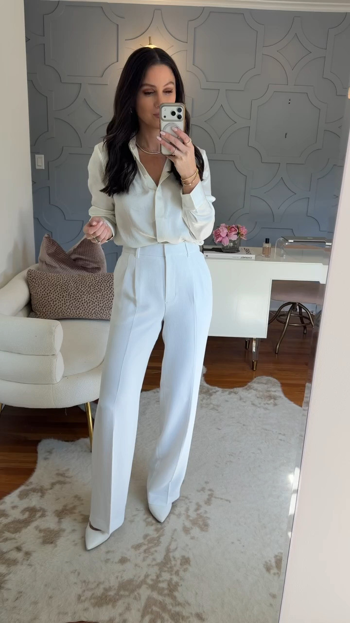 A simple tuck makes all the difference! Tucking in this satin button-down instantly elevates the all-white look for a more polished, put-together silhouette. True to size in both pieces.

Aritzia Summer 2026 • Stylist Picks • Elevated Workwear 

 #LTKootd #LTKSeasonal #LTKOver40