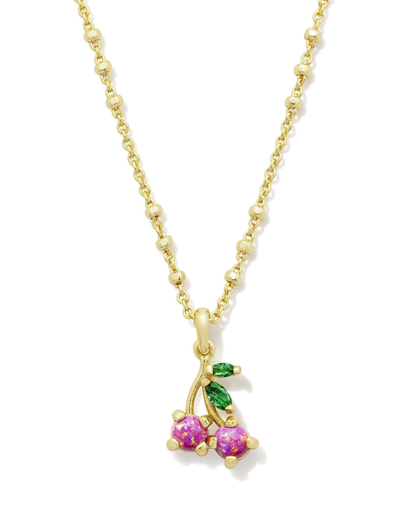 Kendra Scott Cherry Gold Short Pendant Necklace in Berry | Kyocera Opal | Kendra Scott