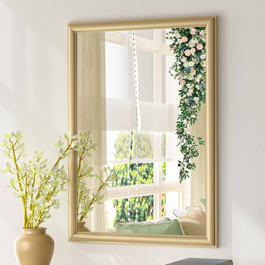 QueenFun Gold Bathroom Mirror, 22x30 Rectangle Oil Painting Frame Bathroom Mirror for Wall, Anti-... | Amazon (US)