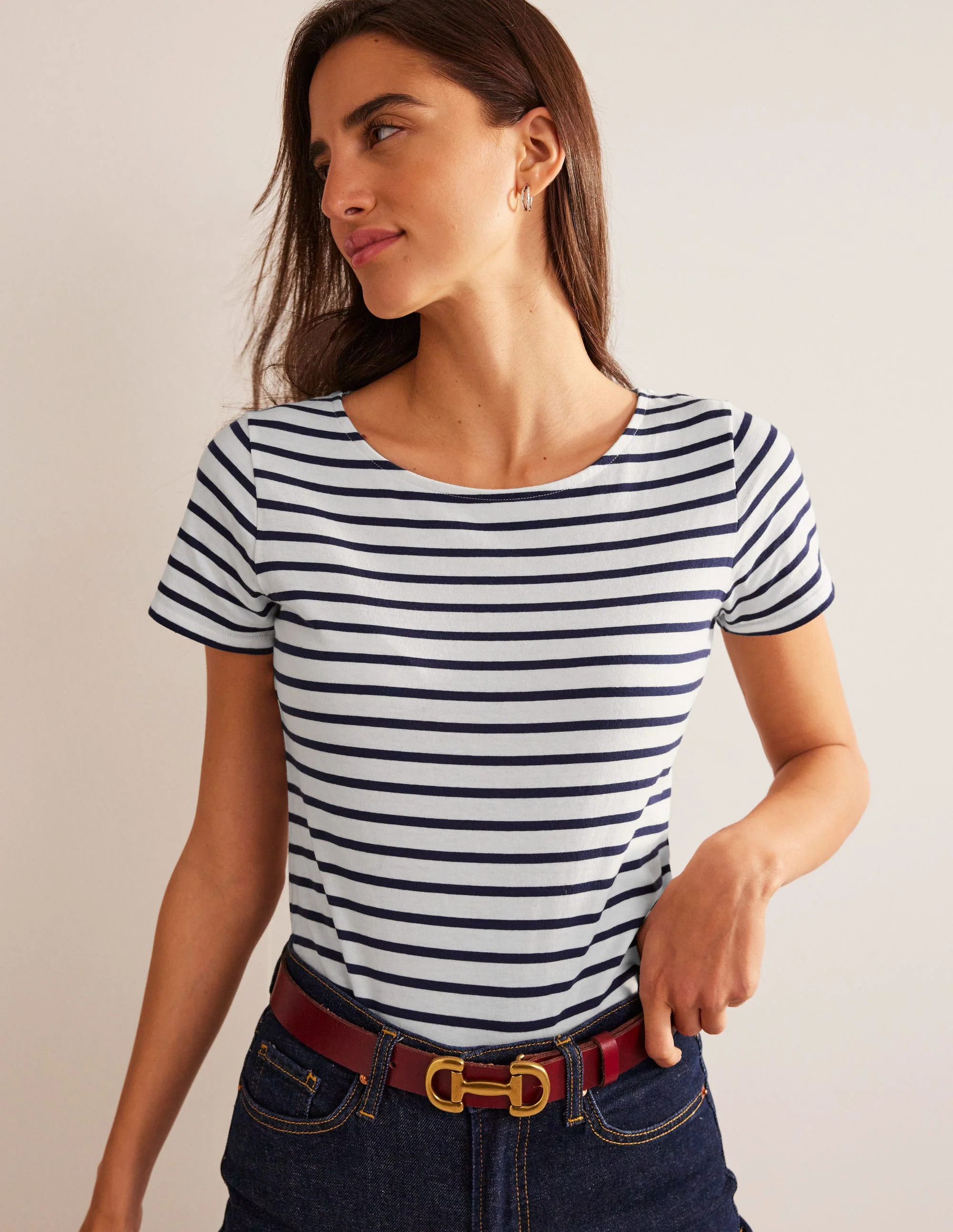 Ella Short Sleeve Breton-Ivory, Navy | Boden (US)