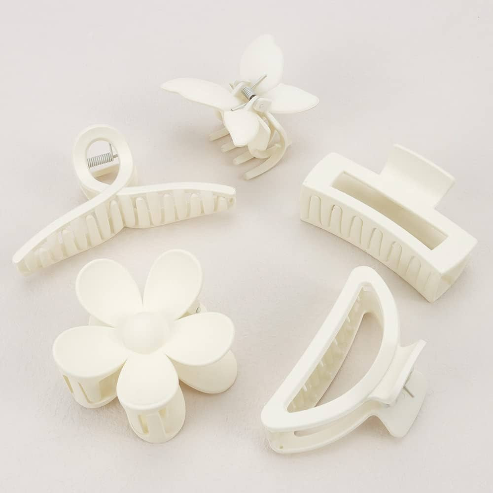 Ahoney 5 Pack White Hair Clips Cute Claw Clips for Thick Hair Flower Daisy Claw Clip Aesthetic Ha... | Amazon (US)