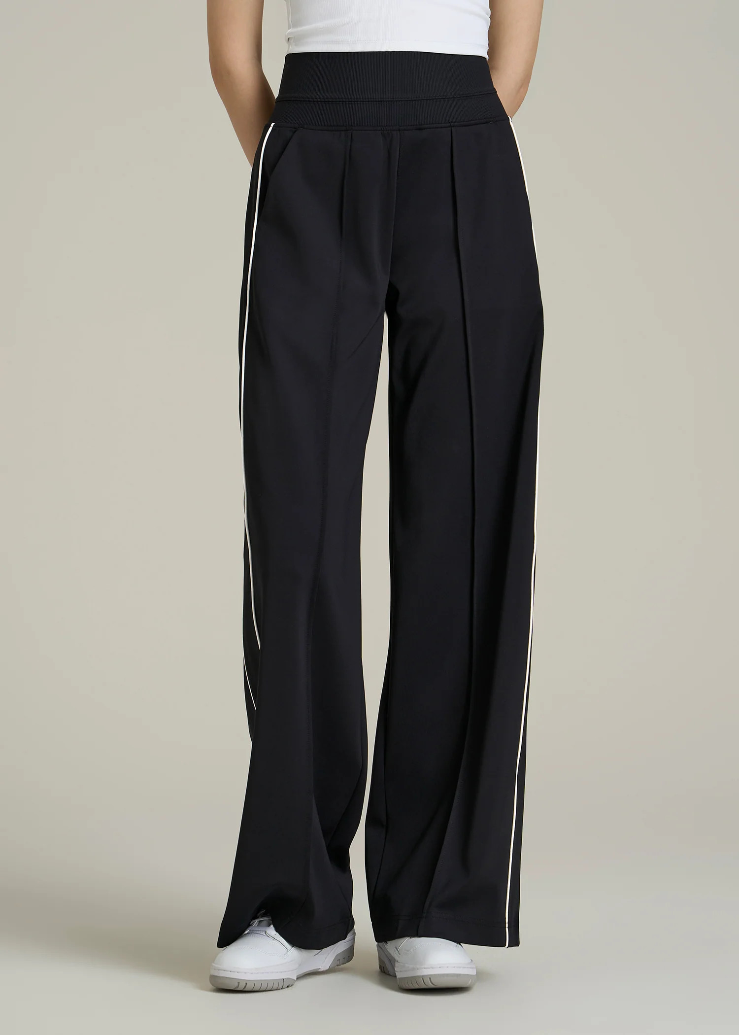Track Pants with Piping for Tall Women in Black | American Tall