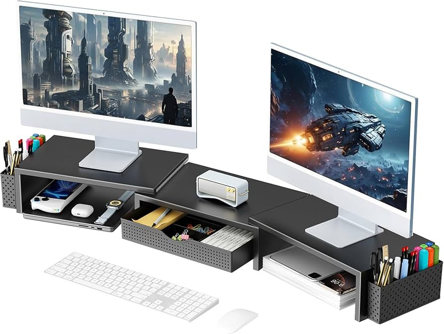 gianotter Dual Monitor Stand Riser With Drawer and 2 Pen Holders | Amazon (US)