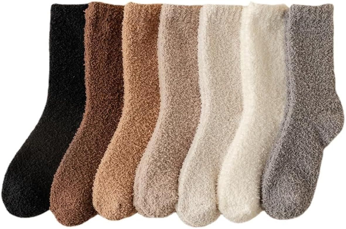 7 Pair Fuzzy Socks for Women Aesthetic Fluffy Warm Slipper Socks Preppy Thick Cute Long Socsk Win... | Amazon (US)
