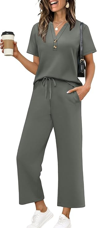 OFEEFAN 2 Piece Sets for Women Spring Fashion Beach Vacation Cruise Outfit Dressy Casual Wide Leg... | Amazon (US)