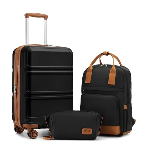 Kono Luggage Set 3 Piece Carry On Hardside Luggage with TSA Lock Spinner Wheels Lightweight PC+ABS Carry On Suitcase Apricot Black | Amazon (US)