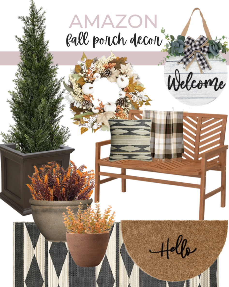 Make your home inviting and fall-ready will front porch decor! Included items are outdoor rug, hello half-circle rug, outdoor planters, outdoor faux greenery, faux tree, wooden bench, outdoor pillow, wreath, door welcome sign, and plaid throw blanket.

Fall decor, home fall decor, Amazon porch decor, porch decor, Amazon finds, found it on Amazon

#LTKSeasonal #LTKstyletip #LTKhome