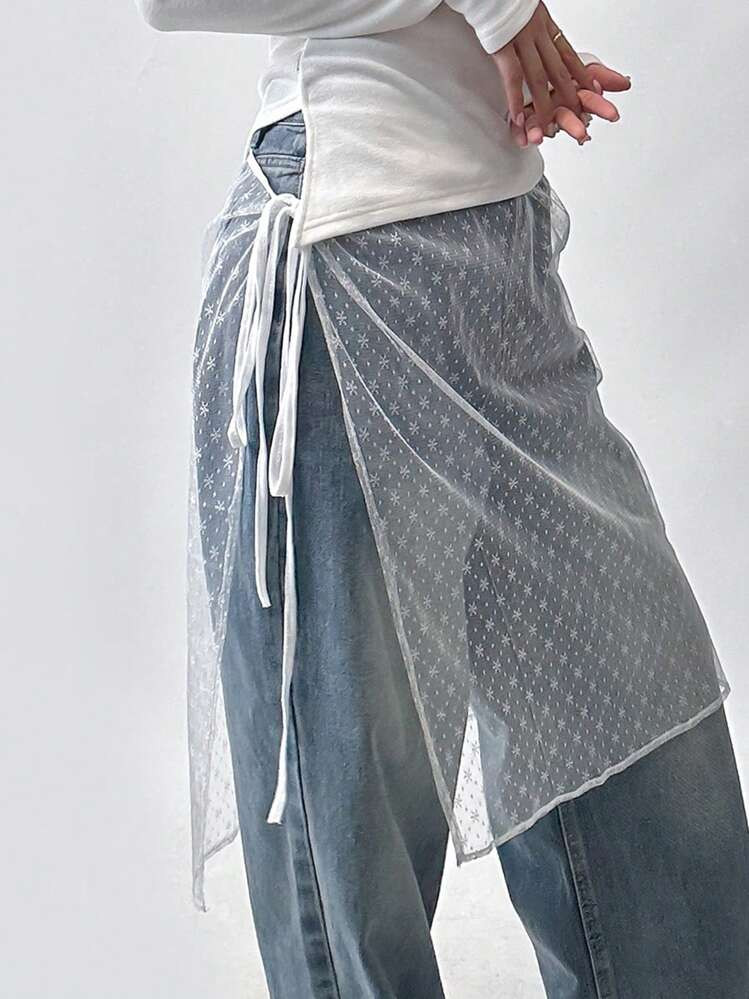 DAZY Women See-Through Mesh Sheer Cover-Up Skirt With Straps Decoration Festival Summer | SHEIN