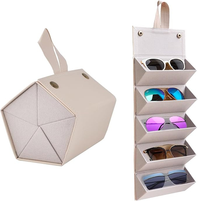 Kenpal Sunglasses Storage Organizer Holder Foldable Travel Case with 5 Slot Compartments for Mult... | Amazon (US)