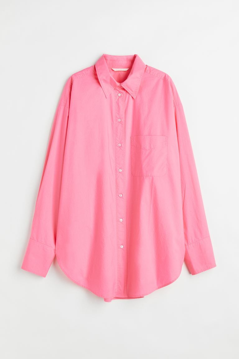 New ArrivalOversized shirt in airy, woven cotton fabric. Pointed collar, buttons at front, and a ... | H&M (US)