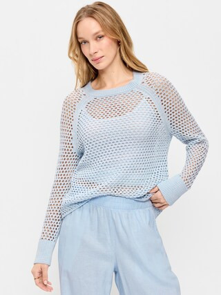 Seaside Cotton Open-Knit Raglan Sweater | Old Navy (US)