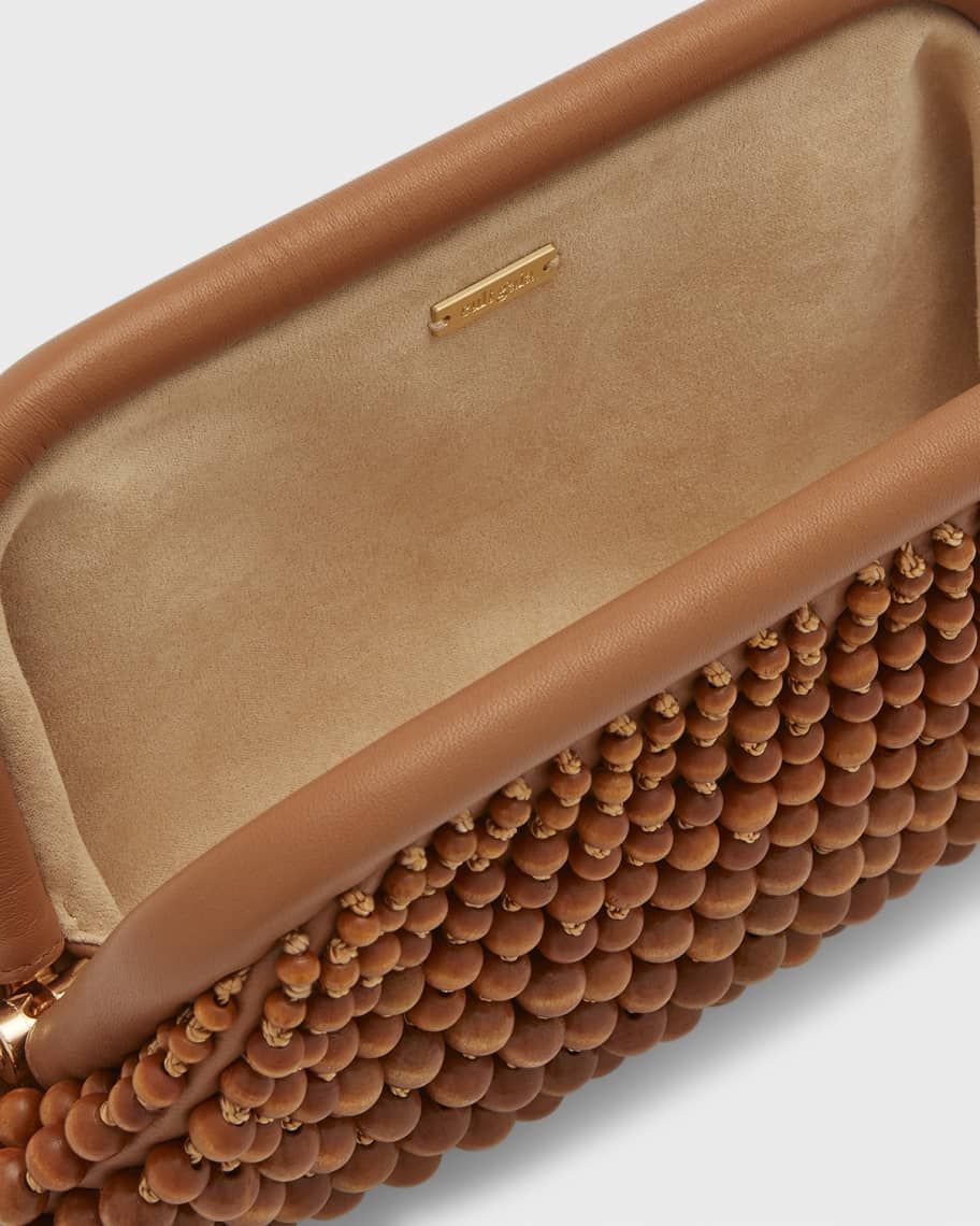 Nia Wooden Beaded Clutch Bag, Chestnut | Neiman Marcus