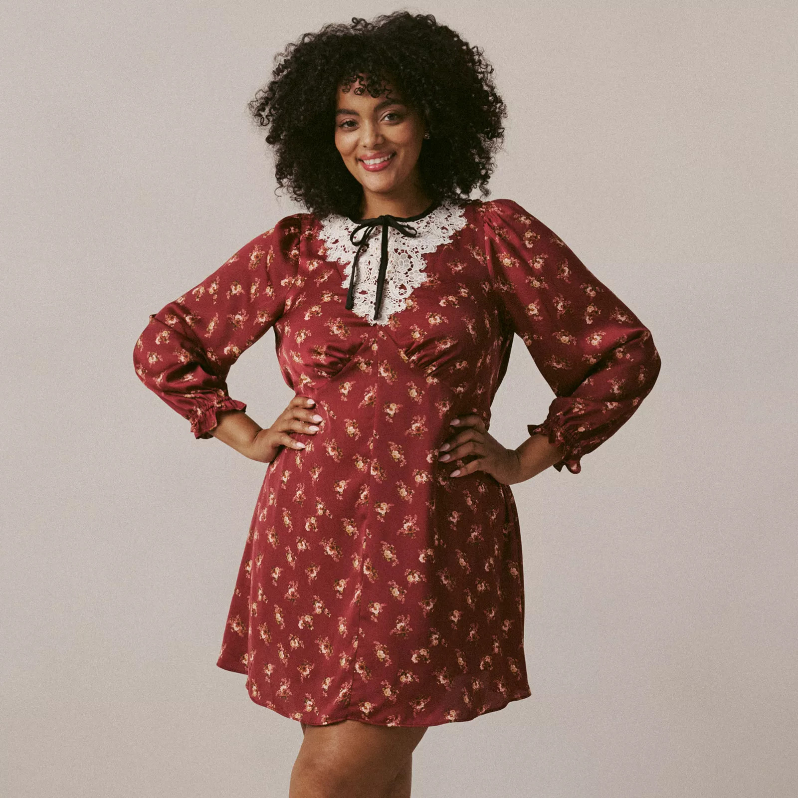 Plus Size LC Lauren Conrad Lace Trim Tie Neck Mini Dress | Kohl's