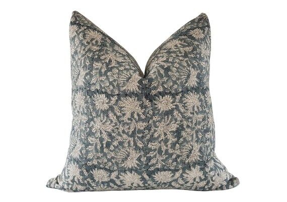 VERA  Grey Handblock Linen Cushion Cover Floral Linen | Etsy | Etsy (UK)
