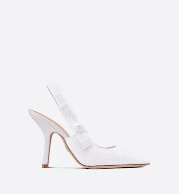 J'Adior Slingback Pump White Cotton Embroidery | DIOR | Dior Couture