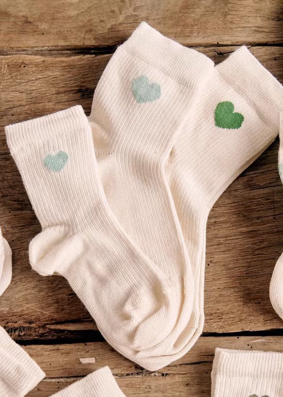 Heart Socks - Sea Green - Organic Cotton - Sézane | Sezane Paris