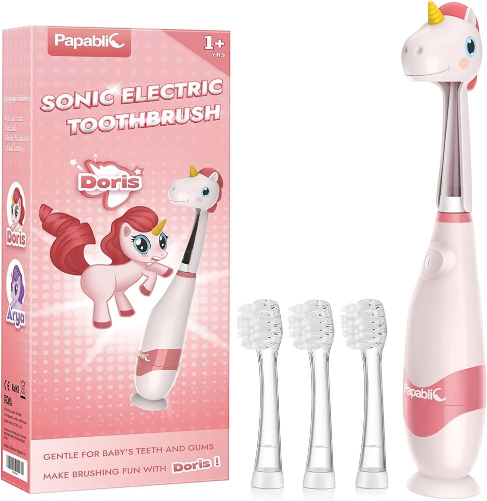 Papablic Toddler Sonic Electric Toothbrush for Ages 1-3 Years, Baby Electric Toothbrush with Cute... | Amazon (US)