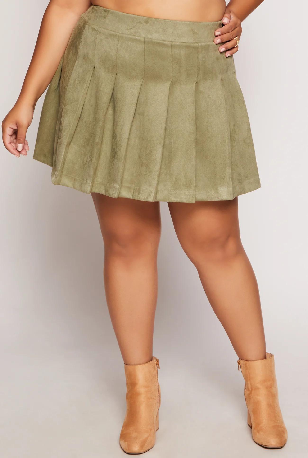 Plus Size Suede Pleated Skirt | Rainbow Shops