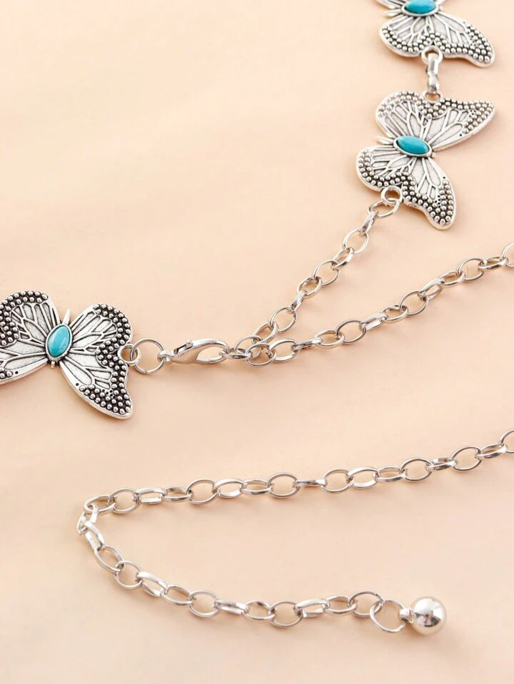 1 Peça Mulheres Nova Chegada Borboleta Forma Embutidos Com Turquesa , Metálico Cintura Corrente... | SHEIN