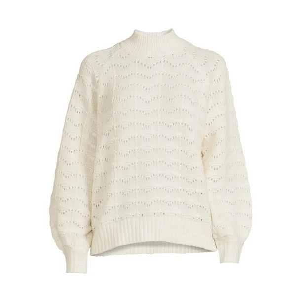 Time and Tru Women's Pointelle Lurex Crew Neck Sweater | Walmart (US)