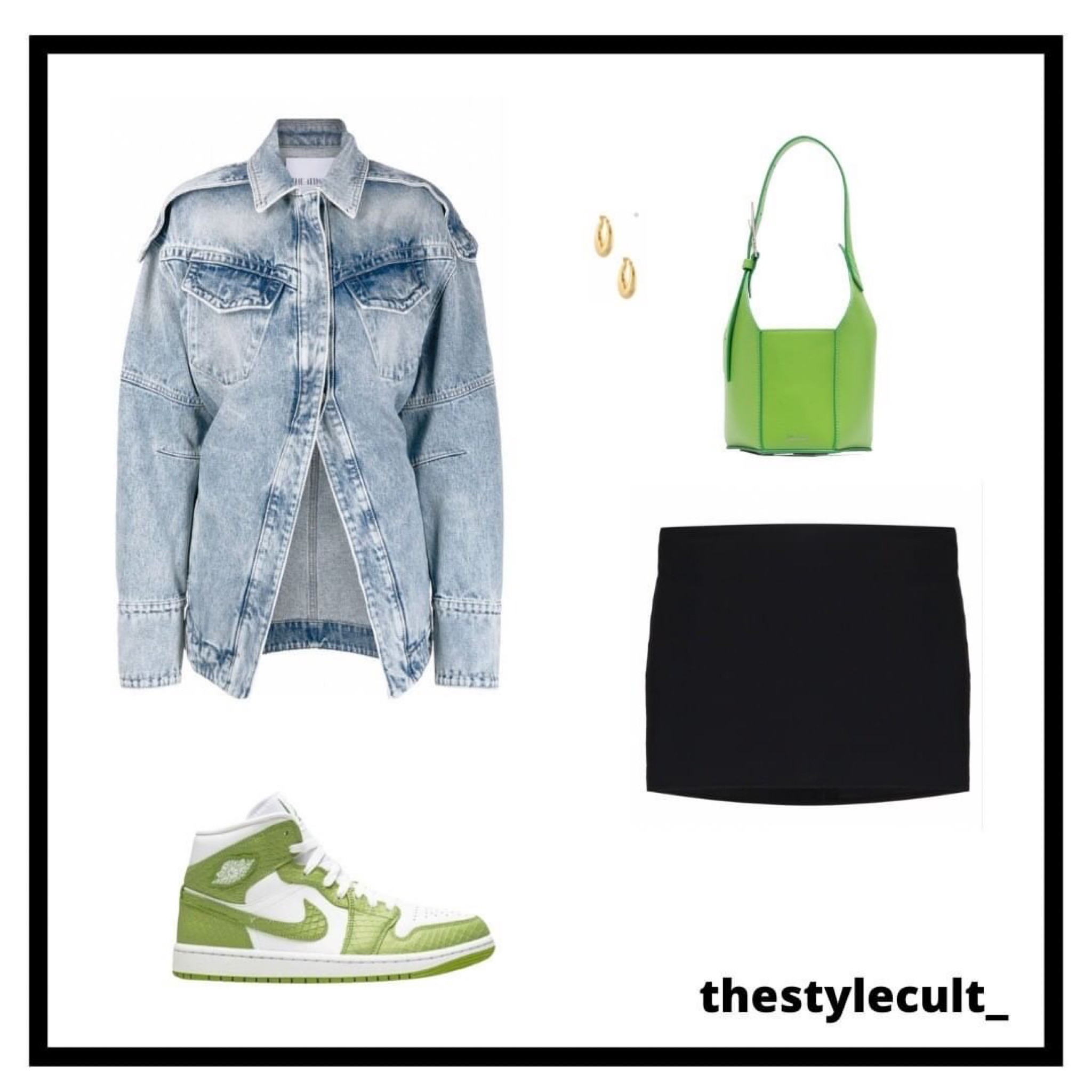 • the attico denim jacket | gold hoops | the attico tote bag | danielle guizio mini skirt | air jordan 1 mid sneakers

#LTKstyletip #LTKsalealert #LTKSeasonal