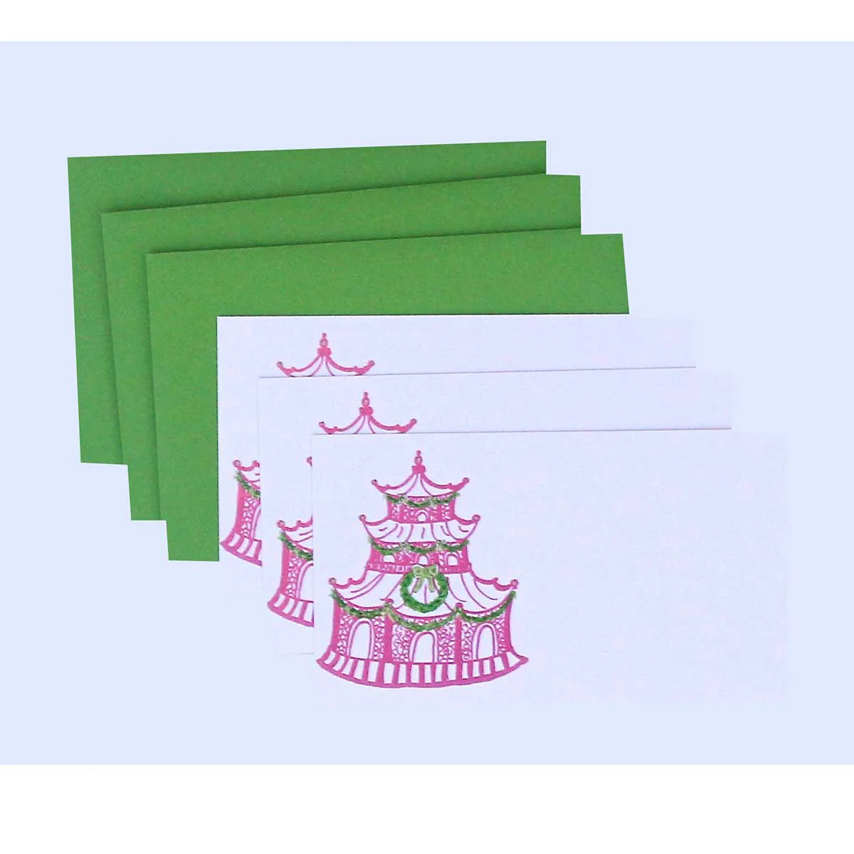 Holiday Pink & Green Pagoda Gift Enclosure Card Set | Lemondaisy Design
