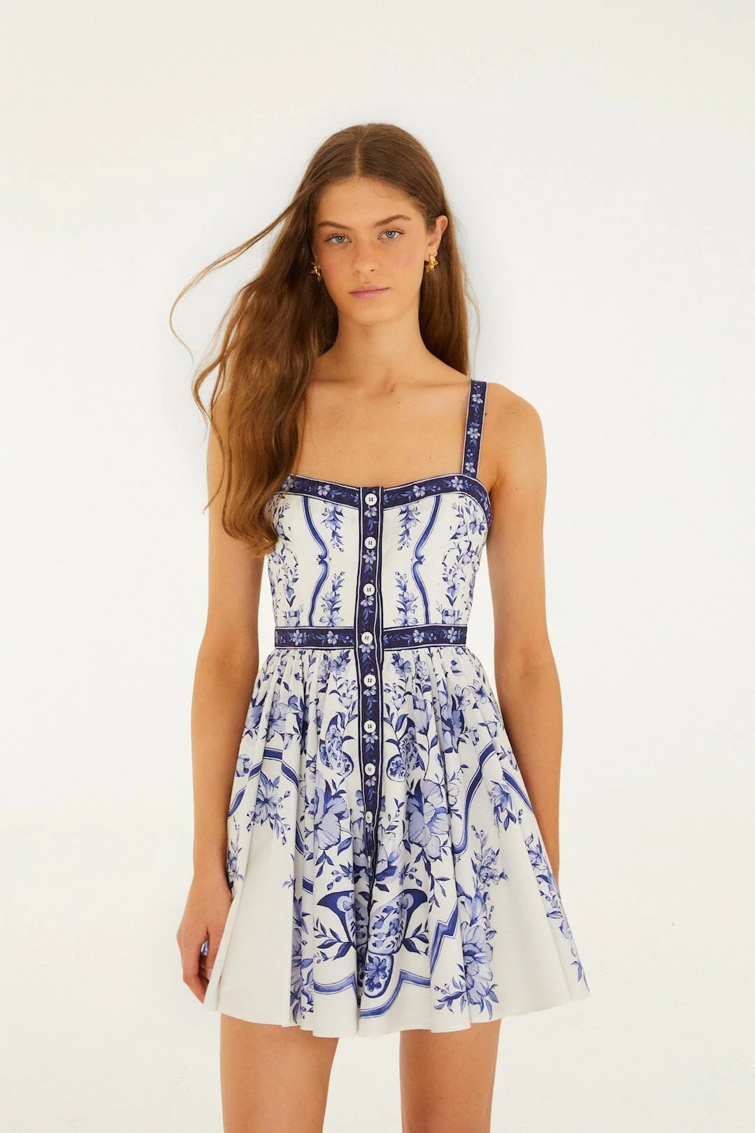 Off-White Porcelain Garden Buttoned Organic Cotton Mini Dress | FARM Rio | Farm Rio UK