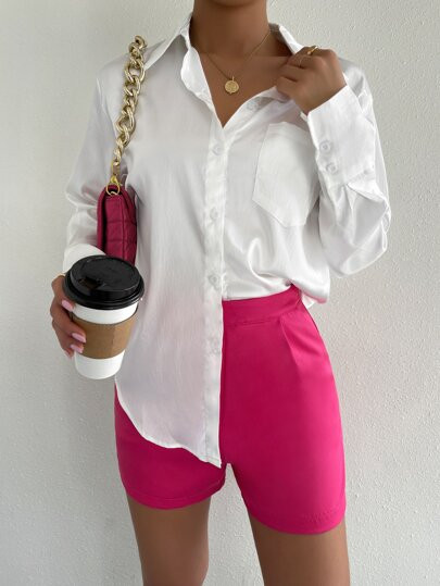 Fold Pleated Straight Leg Shorts | SHEIN