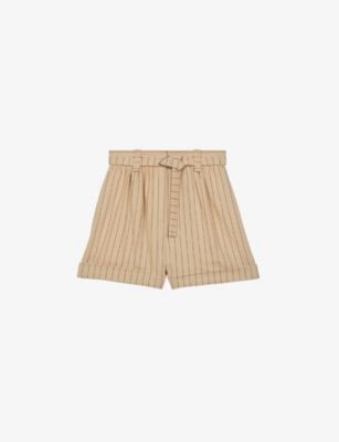 Iastex striped belted organic-cotton and linen-blend shorts | Selfridges