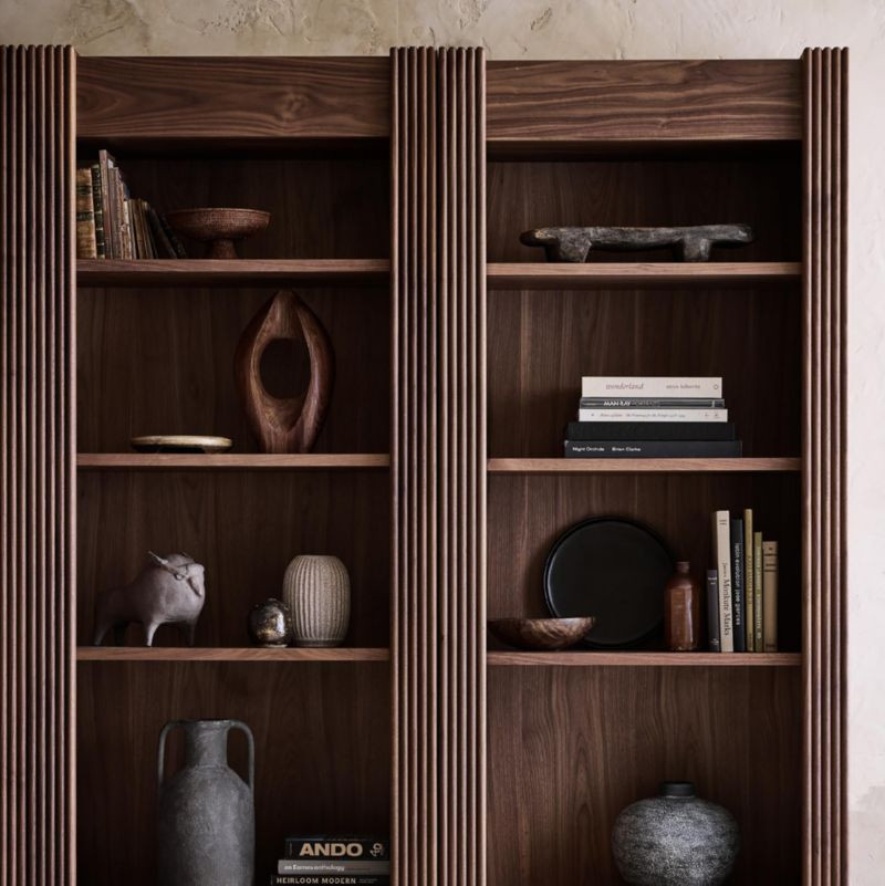Siena 34"" Walnut Wood 4-Shelf Storage Bookcase with Drawer | Crate & Barrel