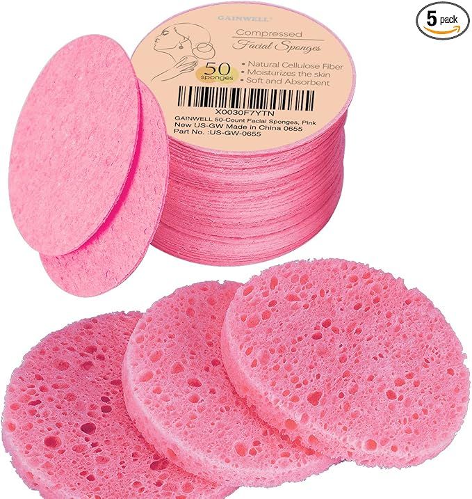 50-Count Compressed Facial Sponges for Daily Facial Cleansing and Exfoliating, 100％ Natural Cos... | Amazon (US)