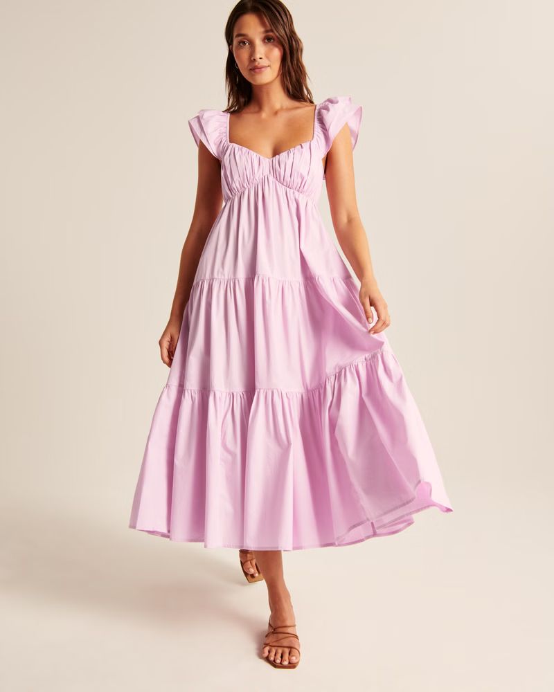 Women's Ruffle Sleeve Poplin Midaxi Dress | Women's Dresses & Jumpsuits | Abercrombie.com | Abercrombie & Fitch (US)
