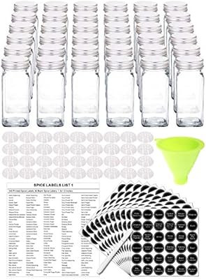 SWOMMOLY 36 Glass Spice Jars with 396 Spice Labels, Chalk Marker and Funnel Complete Set. 36 Squa... | Amazon (US)