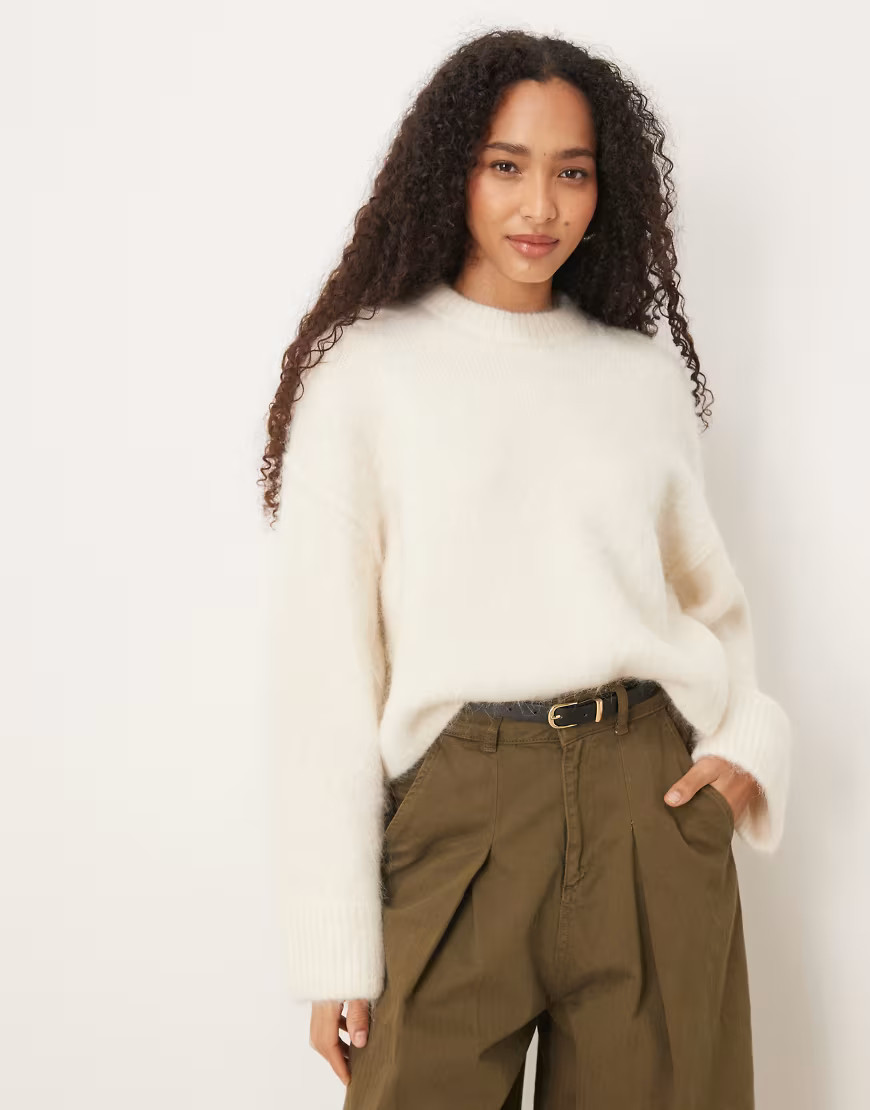 ASOS DESIGN chunky premium alpaca sweater in cream-White | ASOS (Global)