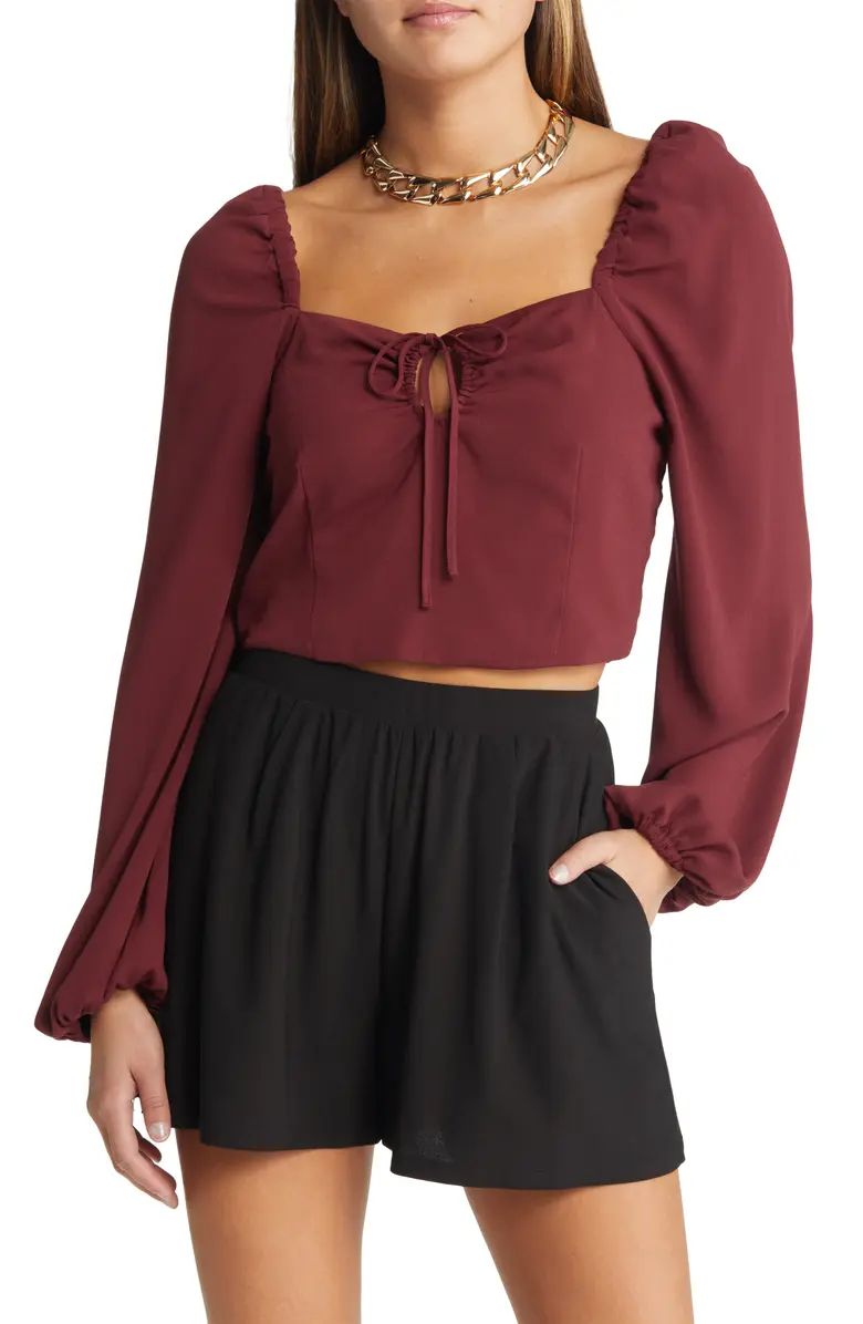 Ruched Long Sleeve Keyhole Crop Top | Nordstrom